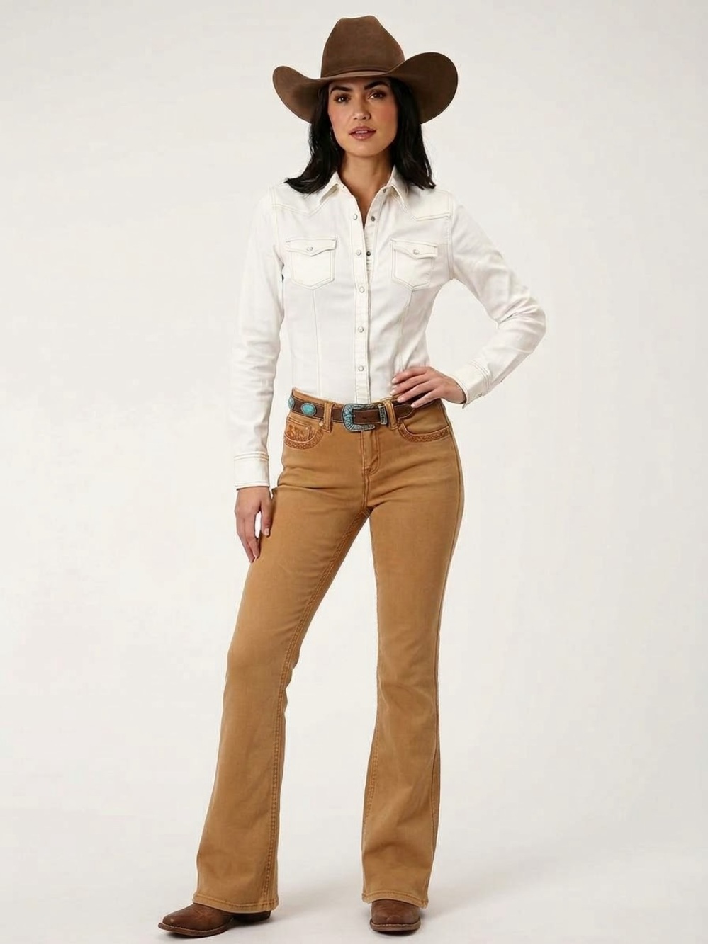 Western Blue $65 W13” R9.5” I31” Embellished Bootcut Jeans 26/2/3 Caramel